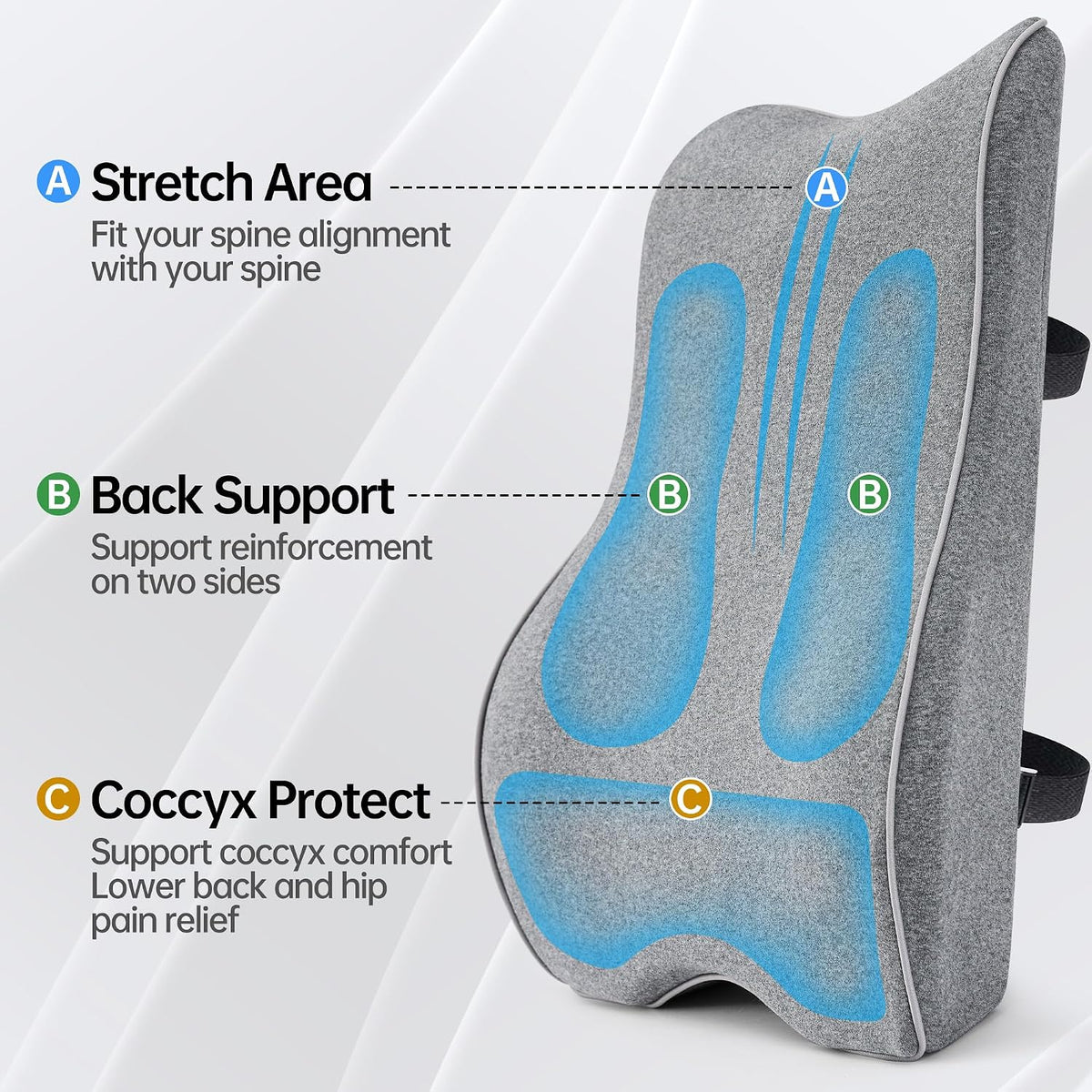 Soft Comfortable Memory Lumbar Support Pillow Back Cushion for Car & Office
