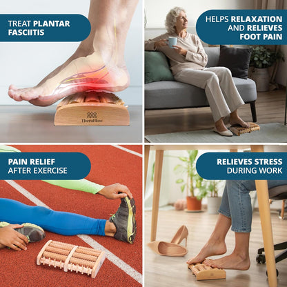 TheraFlow Wooden Foot Massager for Neuropathy, Heel Pain and Targeted Plantar Fasciitis Relief | Deep Tissue and Feet Massage for Relaxation | Reflexology Tool for Planters Facetious Relief