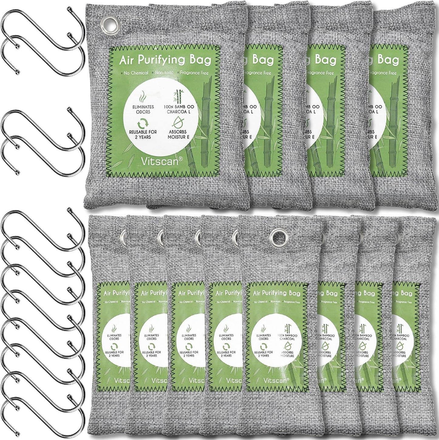 Bamboo Charcoal Air Purifying Bag, Activated Charcoal Odor Absorber | 12 Pack Natural Odor Eliminators For Home, Car, Closet, Basement, Pet, Shoe Deodorizer for Strong Odors (6x50g, 6x150g)