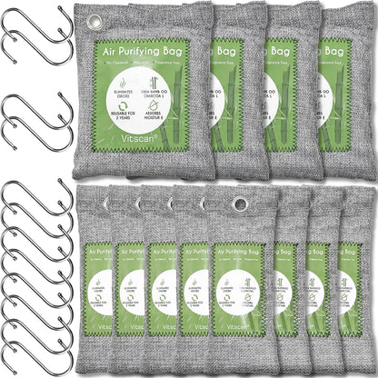 Bamboo Charcoal Air Purifying Bag, Activated Charcoal Odor Absorber | 12 Pack Natural Odor Eliminators For Home, Car, Closet, Basement, Pet, Shoe Deodorizer for Strong Odors (6x50g, 6x150g)