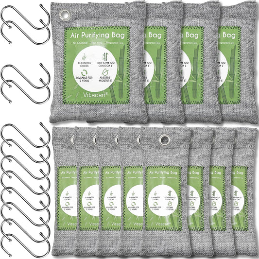 Bamboo Charcoal Air Purifying Bag, Activated Charcoal Odor Absorber | 12 Pack Natural Odor Eliminators For Home, Car, Closet, Basement, Pet, Shoe Deodorizer for Strong Odors (6x50g, 6x150g)