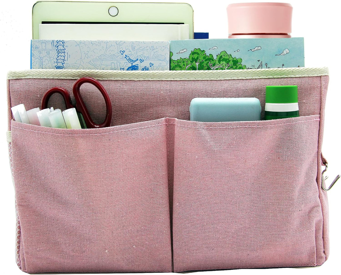 Bedside Caddy Bedside Hanging Storage Basket Multi-Function Organizer Caddy for Bunk and Hospital Beds Dorm Rooms Bed Rails, Can be Placed Glasses Books Mobile Phones（Navy Blue）