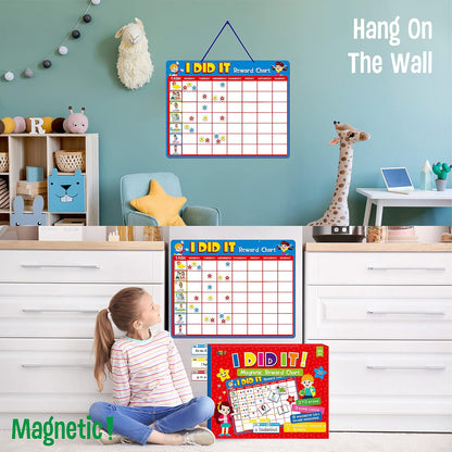 Magnetic Reward Chart, Dry Erase Kids Behavior Responsibility Task Board-84 Chores (Including 7 Blanks), 272 Magnetic Stars, 8 Markers & 3 Name Cards-Good Behavior Daily Routine to Motivate Kids