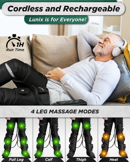 Lunix LX10 Full Leg Massager with Heat & Cold Therapy – Cordless Compression Boots for Circulation, Pain Relief & Recovery – Adjustable Fit with Extra Straps, Touchscreen Remote, Travel Bag