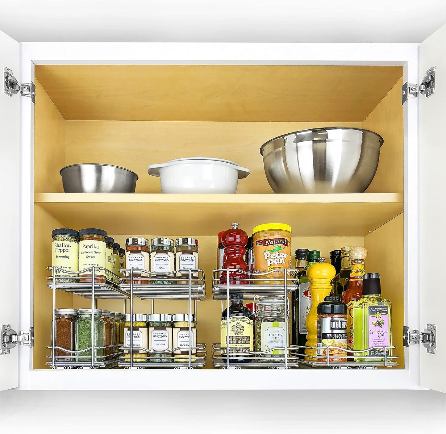 LYNK PROFESSIONAL® Pull Out Spice Organization for Cabinets - 4-3/8 inch Wide – Spice Rack for Inside Cabinets, Slide Out Spice Rack Organizer for cabinet – Pull Out Spice Rack, Sliding 2 Tier Chrome