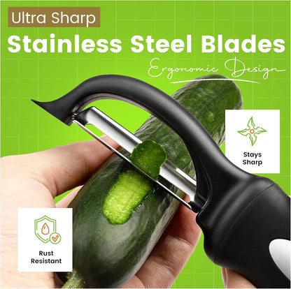 Spring Chef 3pcs Vegetable Peelers for Kitchen, Swivel, Y & Julienne Peeler | Premium Stainless Steel Potato Peelers with Soft Grip Handles, Ultra Sharp Blades for Fruits, Veggies, Apples, Carrots