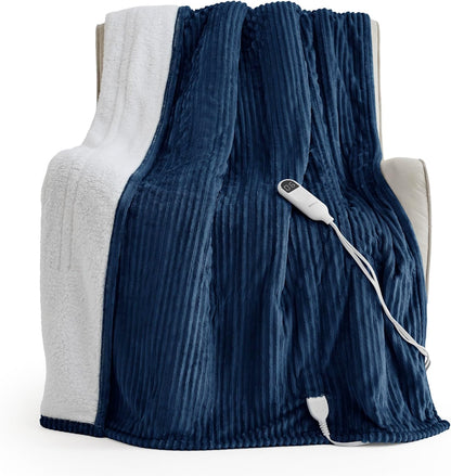 Bedsure GentleSoft Heated Blanket Throw - Soft Ribbed Flannel Electric Blanket, Gifts for Grandma (50x60 inches, Grey)