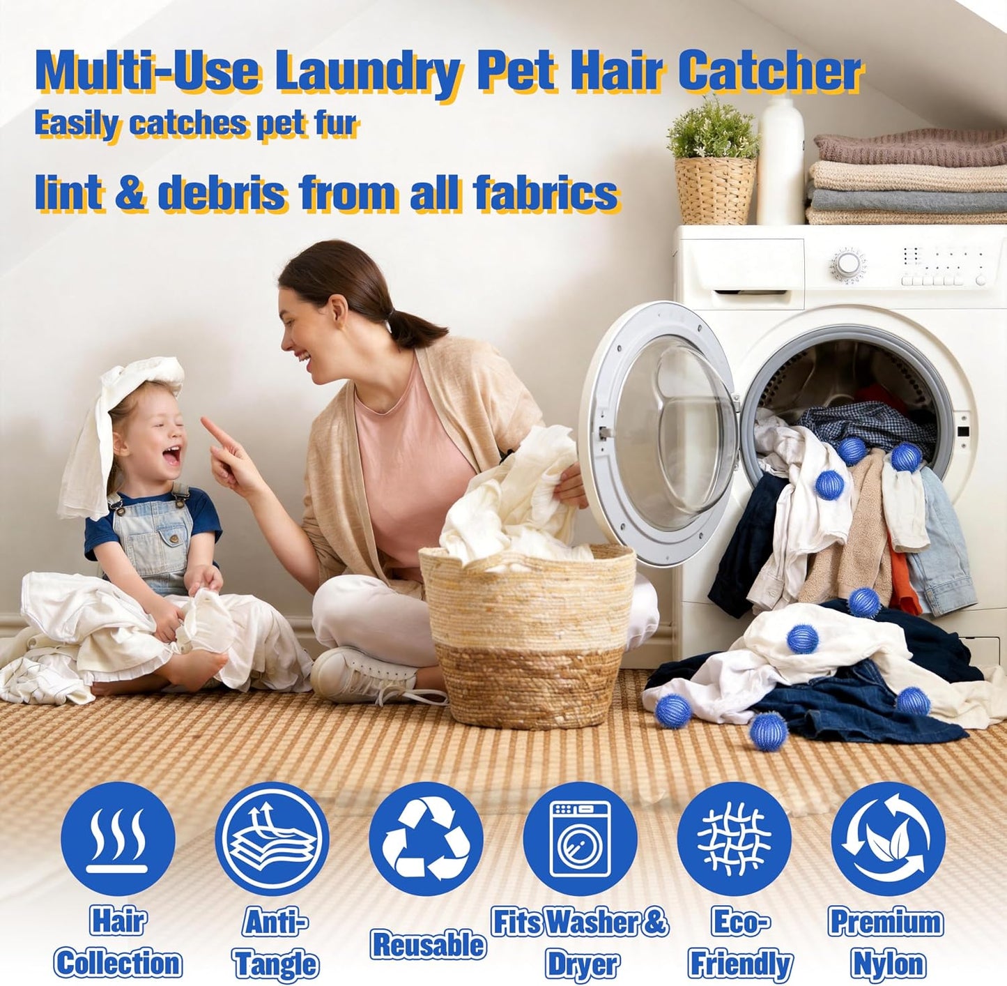 Pet Hair Remover for Laundry 12PCS Reusable Fur Catcher for Washer Dryer | Reusable Pet Hair Remover for Washing Machine, Dog Cat Fur Catcher for Laundry, Works on Clothes, Blankets, Towels, Sheets