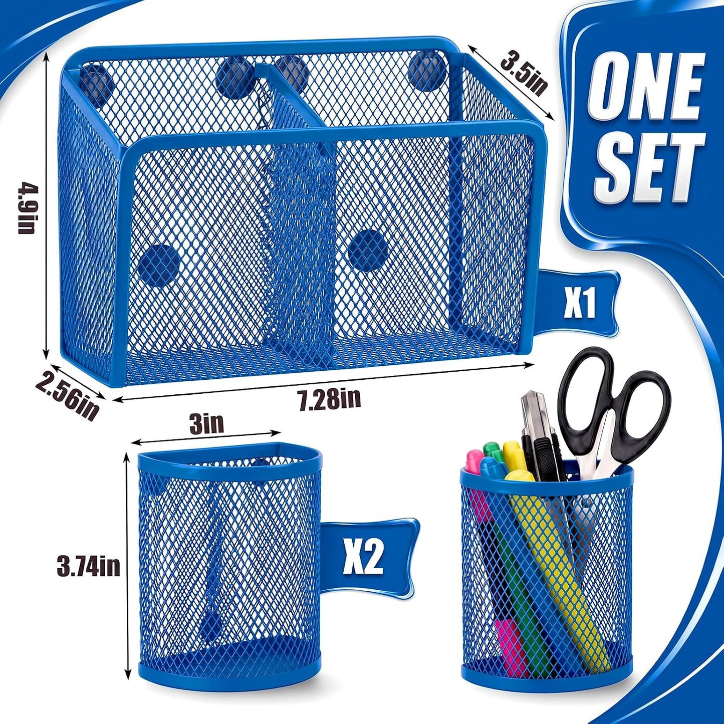 3 Pcs Magnetic Locker Accessories Mesh Metal Pen Holder,Sage Green | Strong Magnets Magnetic Pencil Holder, Mesh Metal Marker Storage Basket Organizer, for Locker Whiteboard Fridge School Office