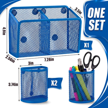 3 Pcs Magnetic Locker Accessories Mesh Metal Pen Holder,Sage Green | Strong Magnets Magnetic Pencil Holder, Mesh Metal Marker Storage Basket Organizer, for Locker Whiteboard Fridge School Office