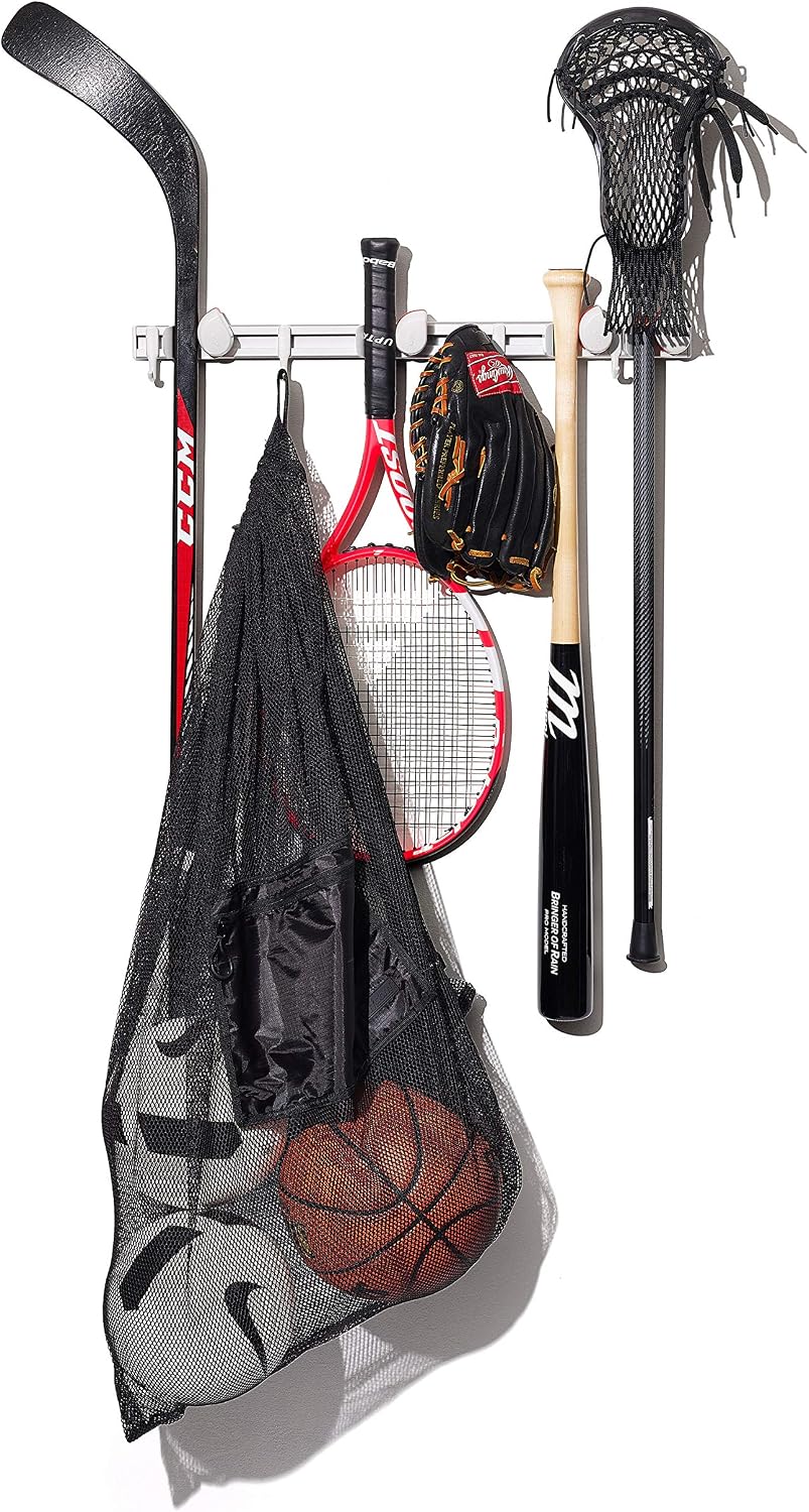 OXO Good Grips Wall-Mounted Mop and Broom Organizer | Customizable Organization, Holds Up to 5 Tools, Ideal for Garage, Mudroom, or Utility Storage