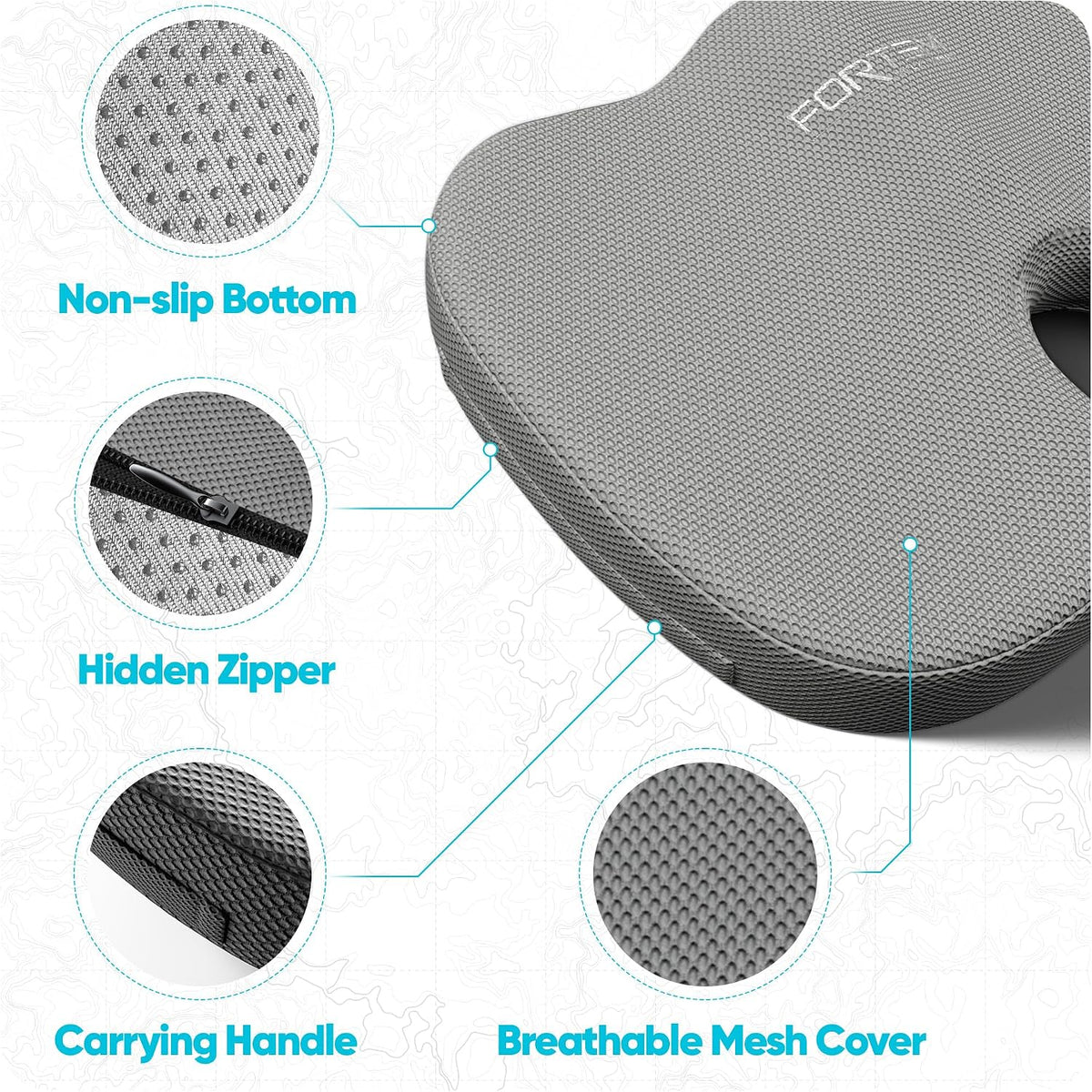 FORTEM Seat Cushion, Office Chair Cushion for Tailbone Sciatica Pain Relief