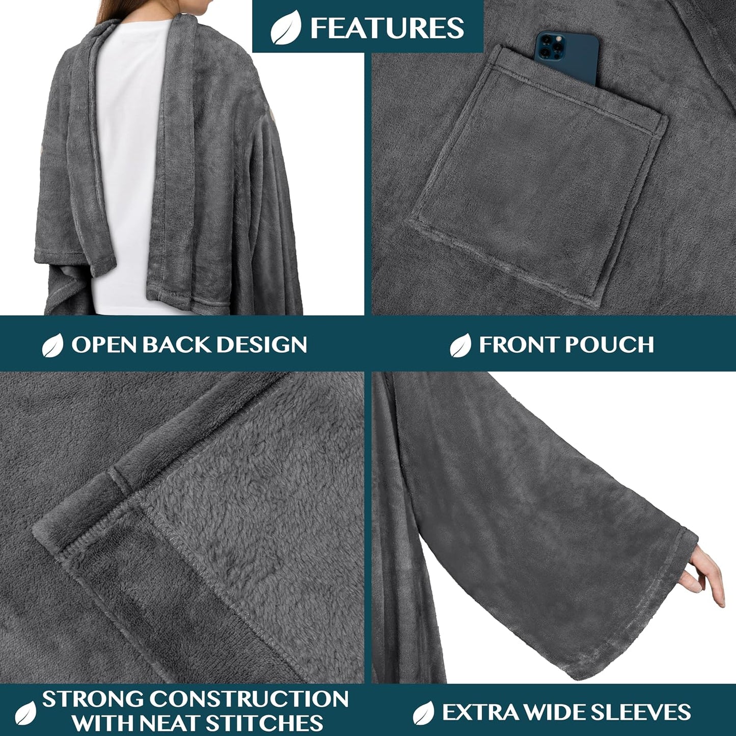 PAVILIA Wearable Blanket with Sleeves for Adult Women Men, Cozy Fleece Warm Wrap Throw with Arms, Gifts for Christmas, Wife