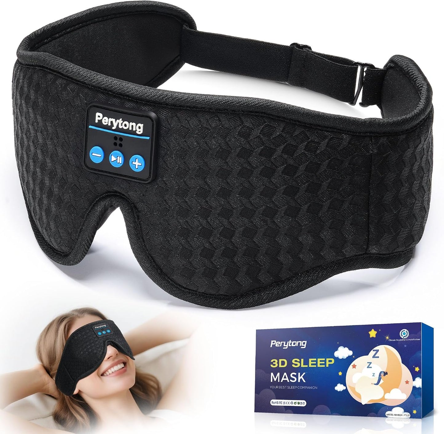 Perytong Sleep Mask with Bluetooth 5.4 Headphones, Wireless Music Sleep Eye Mask for Side Sleepers, 3D Contoured Comfort & Built-in HD Stereo Earphones, Blackout for Travel (Peach Pink)