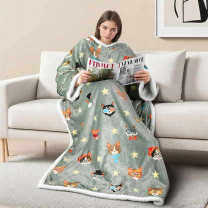 Catalonia Sherpa Wearable Blanket with Sleeves and Pocket for Adults