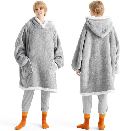 Bedsure Wearable Blanket Sherpa Hoodie Gifts, Sweatshirt, Grey, Standard