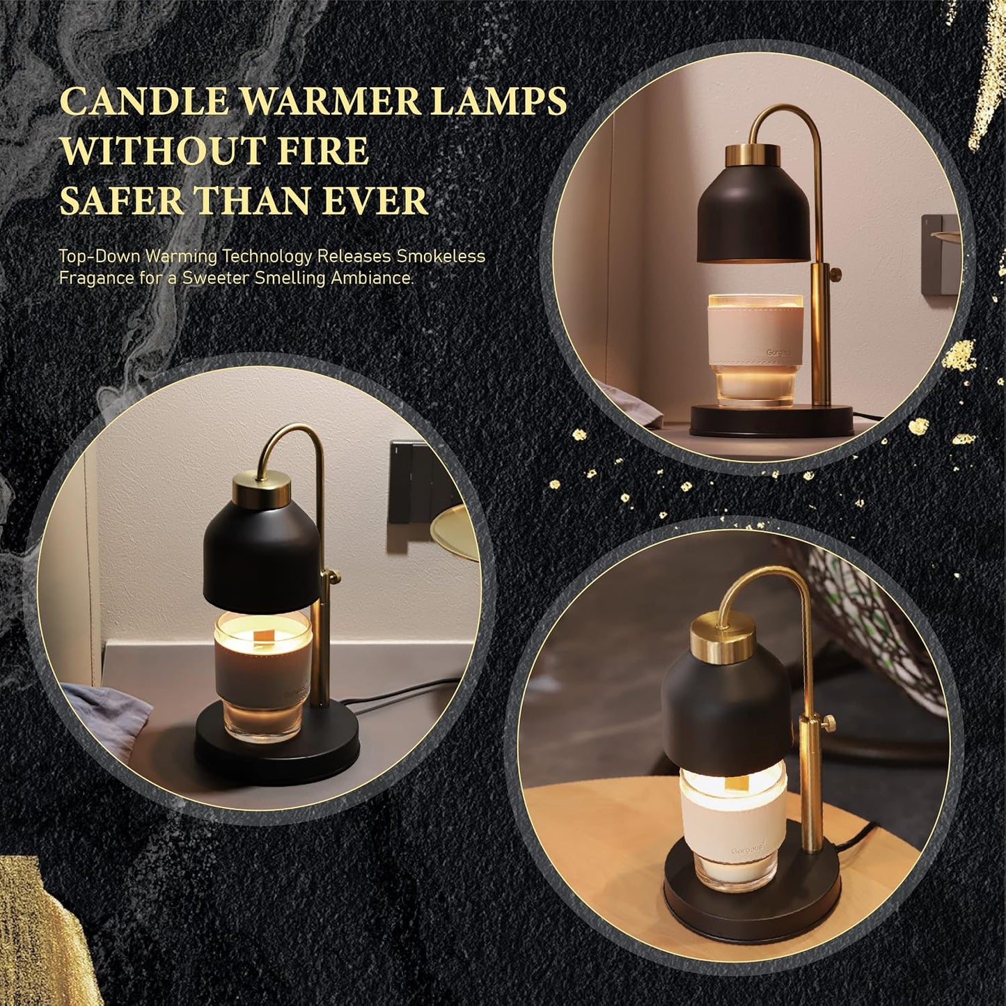 AIKUT Candle Warmer Lamp, with 2 Bulbs,Timer & Dimmer,Compatible with Large Yankee Candle Jars,3 Wick Candles,Height Adjustable Electric Top Melter,110-120v, (Black Marble)