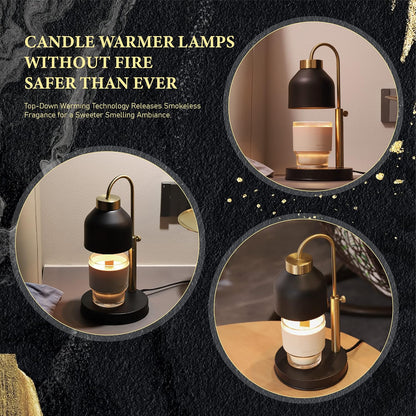 AIKUT Candle Warmer Lamp, with 2 Bulbs,Timer & Dimmer,Compatible with Large Yankee Candle Jars,3 Wick Candles,Height Adjustable Electric Top Melter,110-120v, (Black Marble)