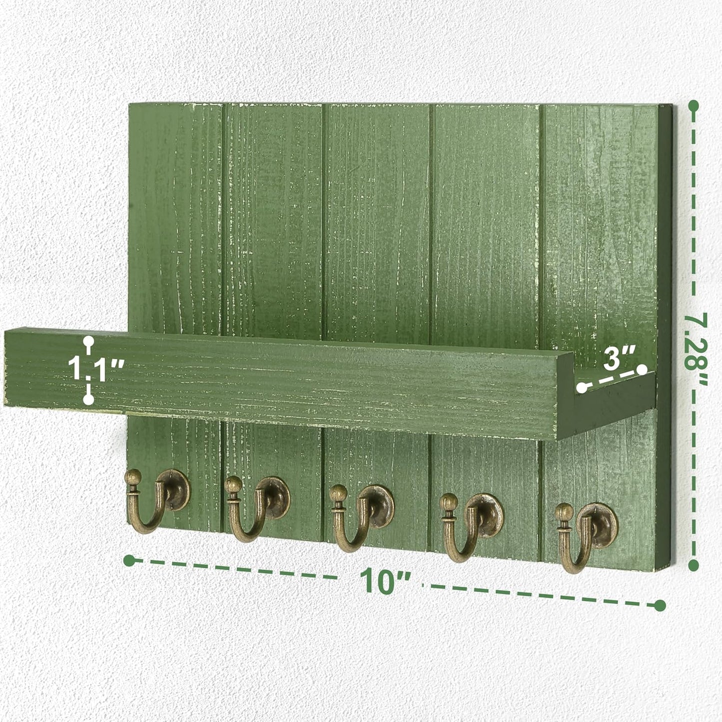 Rebee Vision Key Holder Wall Mount with 5 Key Hooks for Home Decor, Brown | 3.54'' x 10'' x 7.28'', Small Shelf for Display Plant, Key Hangers for Hat, Entryway Space-Saving Storage