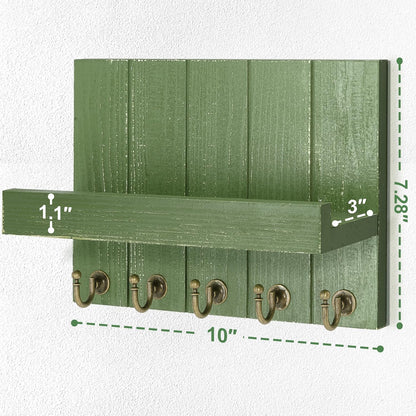 Rebee Vision Key Holder Wall Mount with 5 Key Hooks for Home Decor, Brown | 3.54'' x 10'' x 7.28'', Small Shelf for Display Plant, Key Hangers for Hat, Entryway Space-Saving Storage