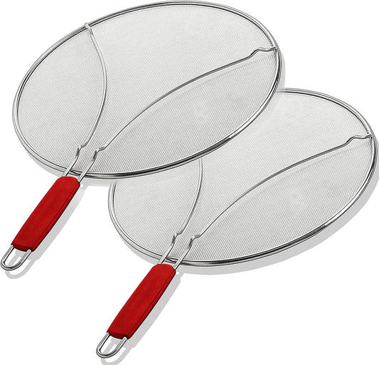 ALPHA LIVING Splatter Guard for Frying Pan & Food Strainer and Universal Cookware 13" - Stops Hot Oil Splash - RED Handle - Splatter Screen for Cooking - Alpha Living