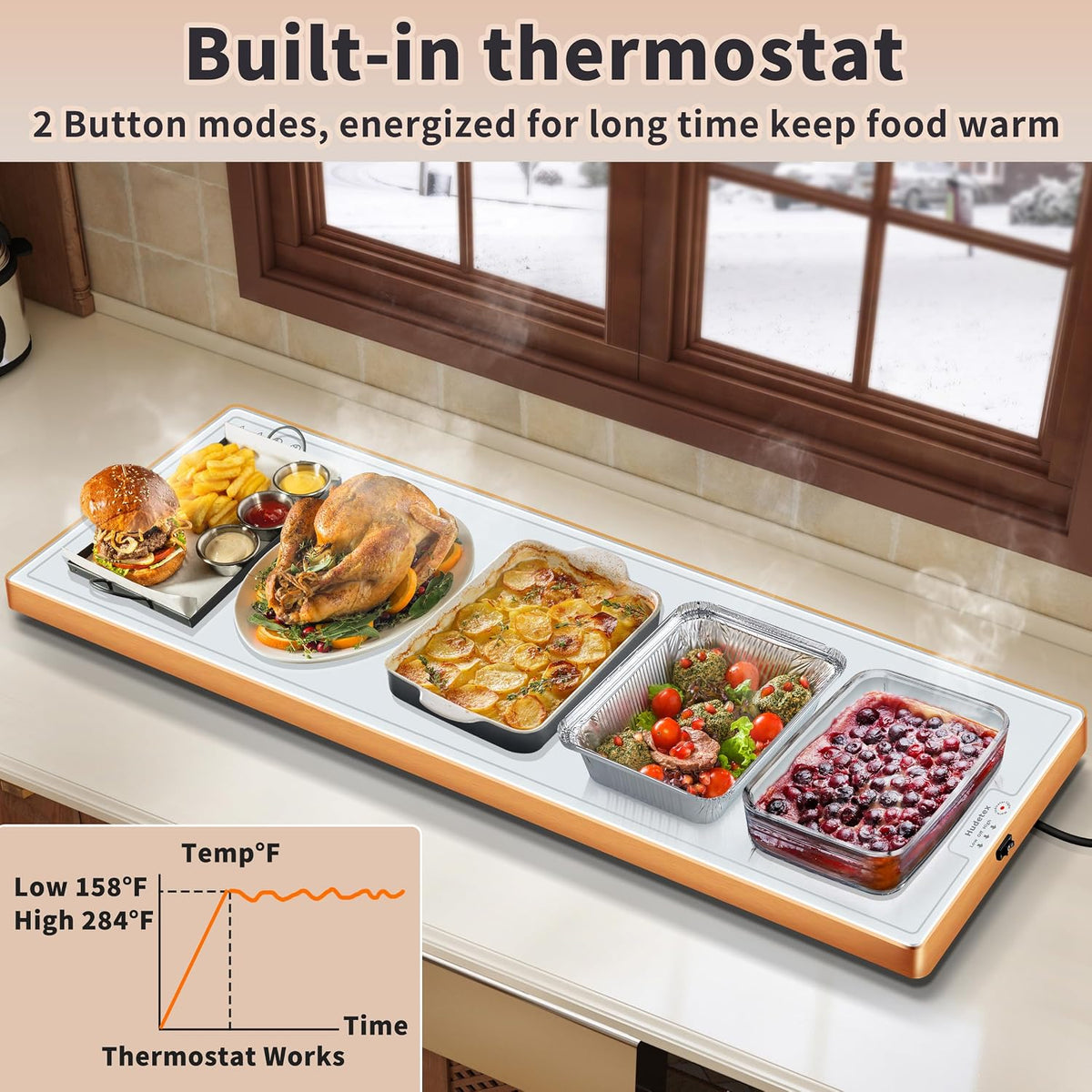 Warming Mat for Food,Extra Long 40"x12",Tempered Glass Warming Tray, Black