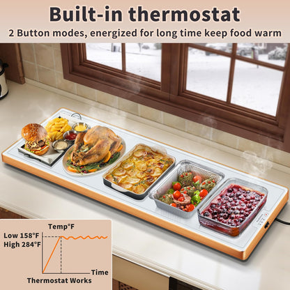 Warming Mat for Food,Extra Long 40"x12",Tempered Glass Warming Tray, Black