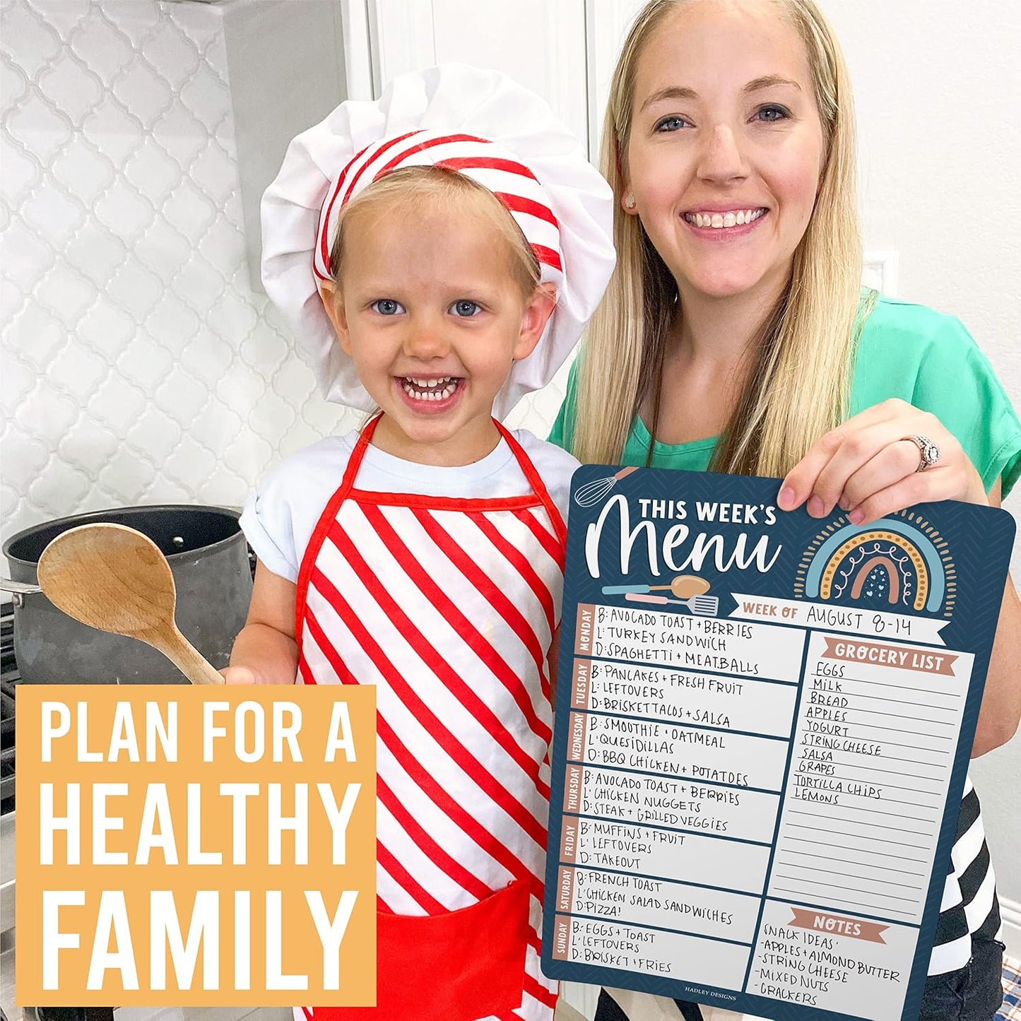 Hadley Designs Weekly Meal Planner for Fridge - Dinner Menu Board for Kitchen, Kraft Weekly Menu Board Dry Erase, Dry Erase Meal Planner for Fridge, Grocery List for Fridges with Conversion Chart