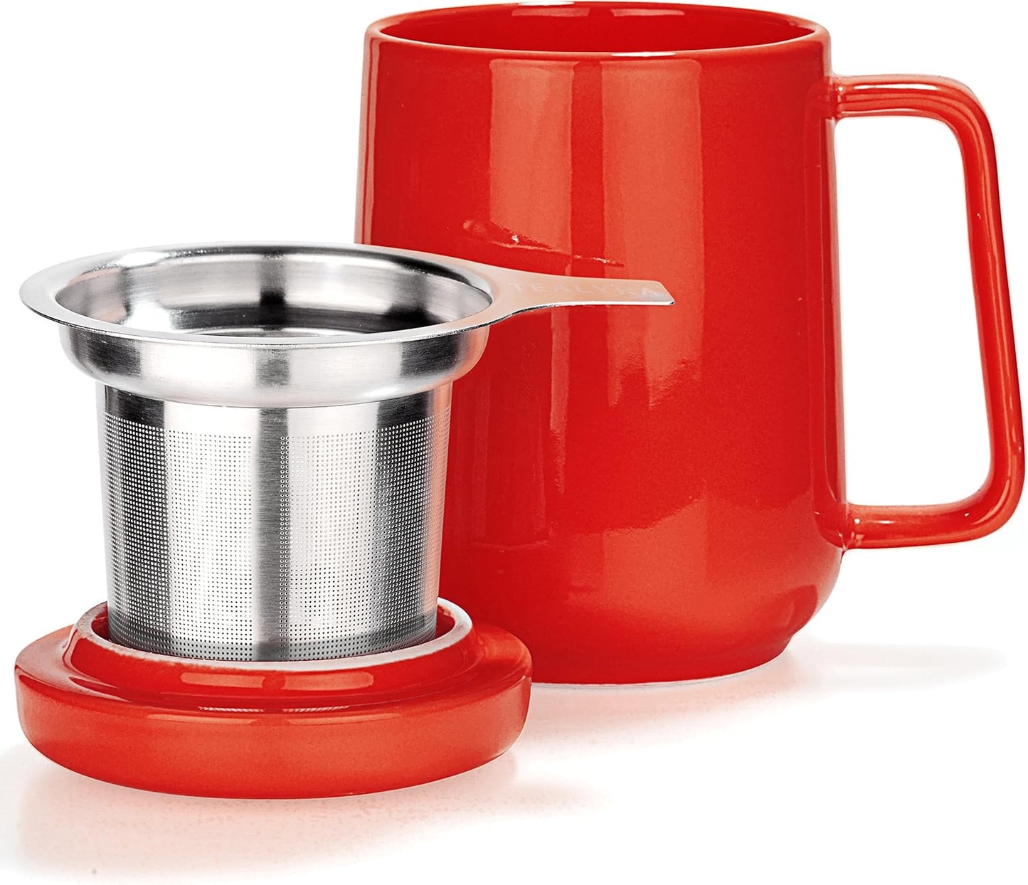 Tealyra - Peak Ceramic Red Tea Cup Infuser - 19-ounce - Large Tea High-Fired Ceramic Mug with Lid and Stainless Steel Infuser - Tea-For-One Perfect Set for Office and Home Uses - 580 milliliter