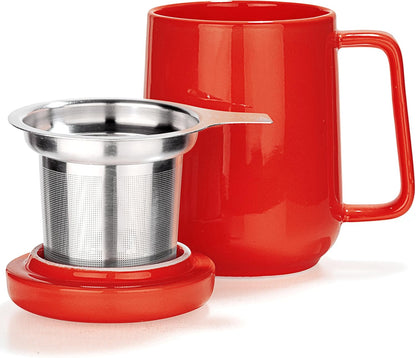 Tealyra - Peak Ceramic Red Tea Cup Infuser - 19-ounce - Large Tea High-Fired Ceramic Mug with Lid and Stainless Steel Infuser - Tea-For-One Perfect Set for Office and Home Uses - 580 milliliter