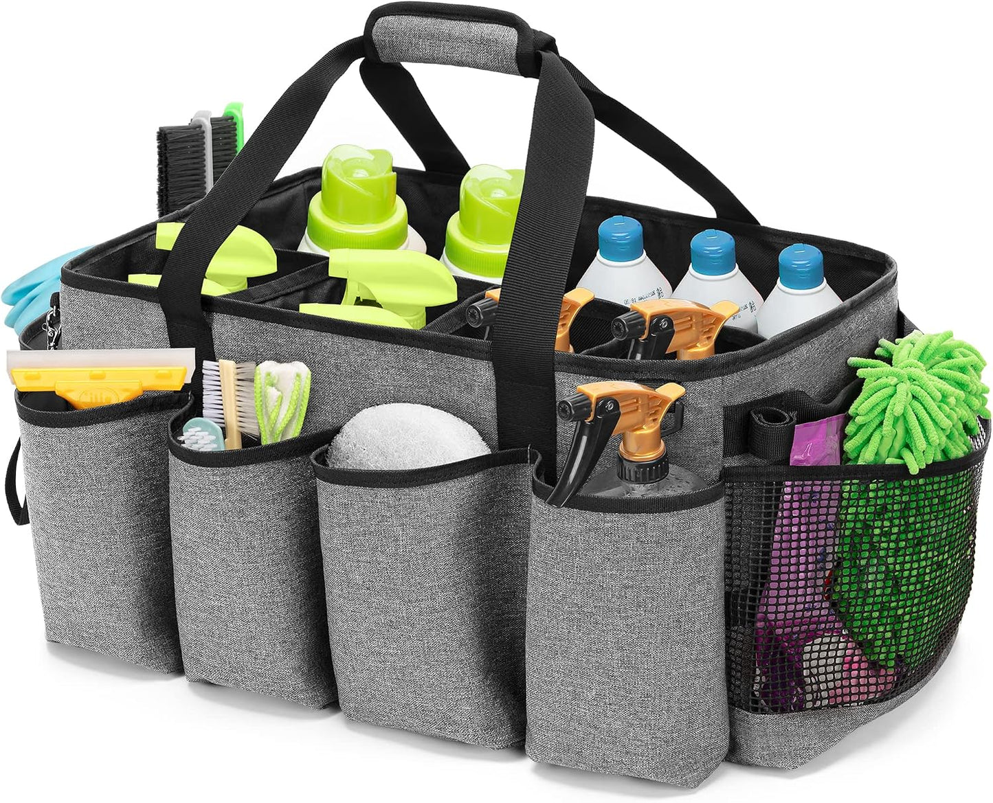 HODRANT Extra-Large Cleaning Caddy with Handles & Multi Pockets | Large Capacity Tote Bag for Cleaning Tools & Products Storage, Cleaner Organizer for Car, Home & Housekeeping Work, Gray