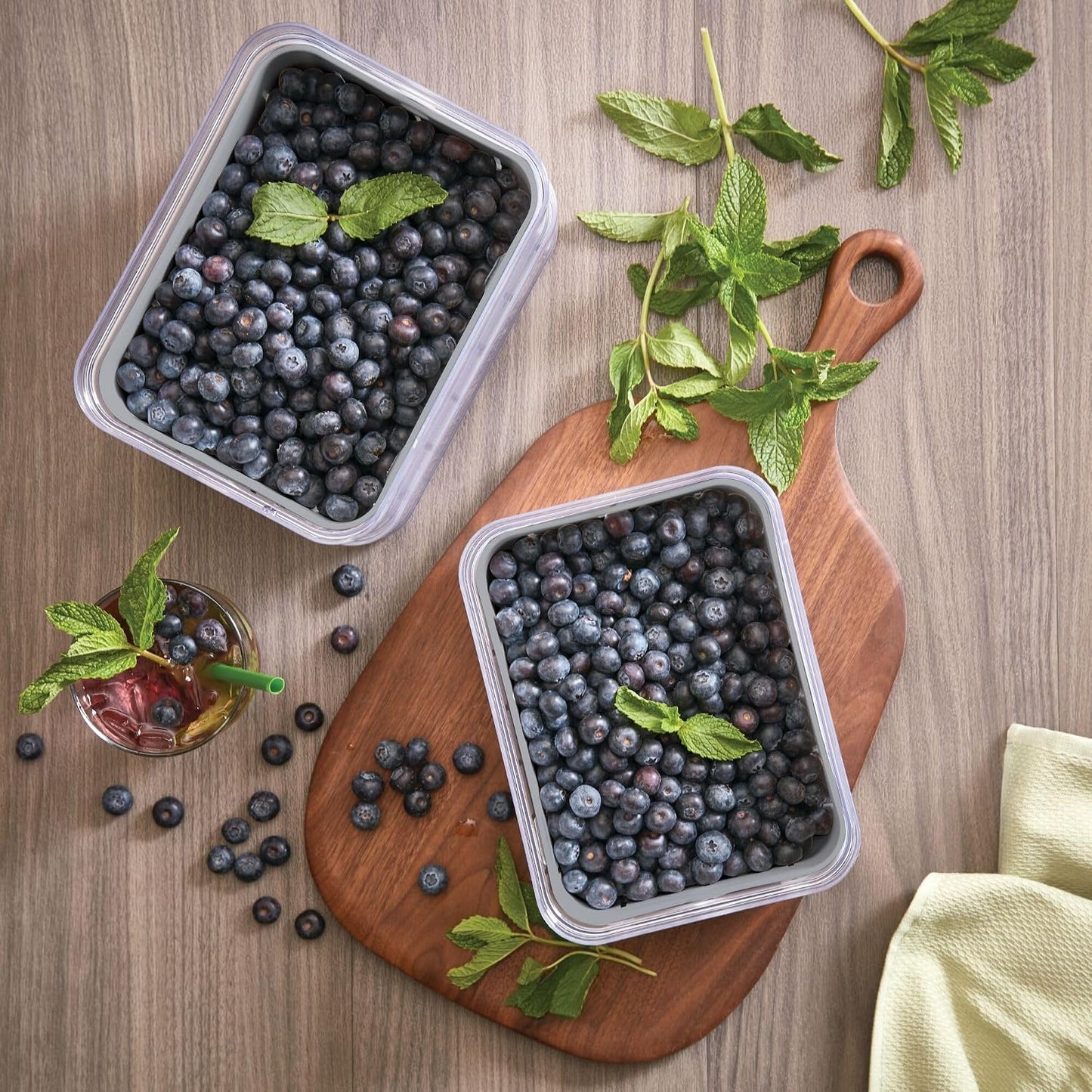 iDesign Small Fridge Berry Bin with Removable Colander Basket and Lid - Set of 2 - Clear/White
