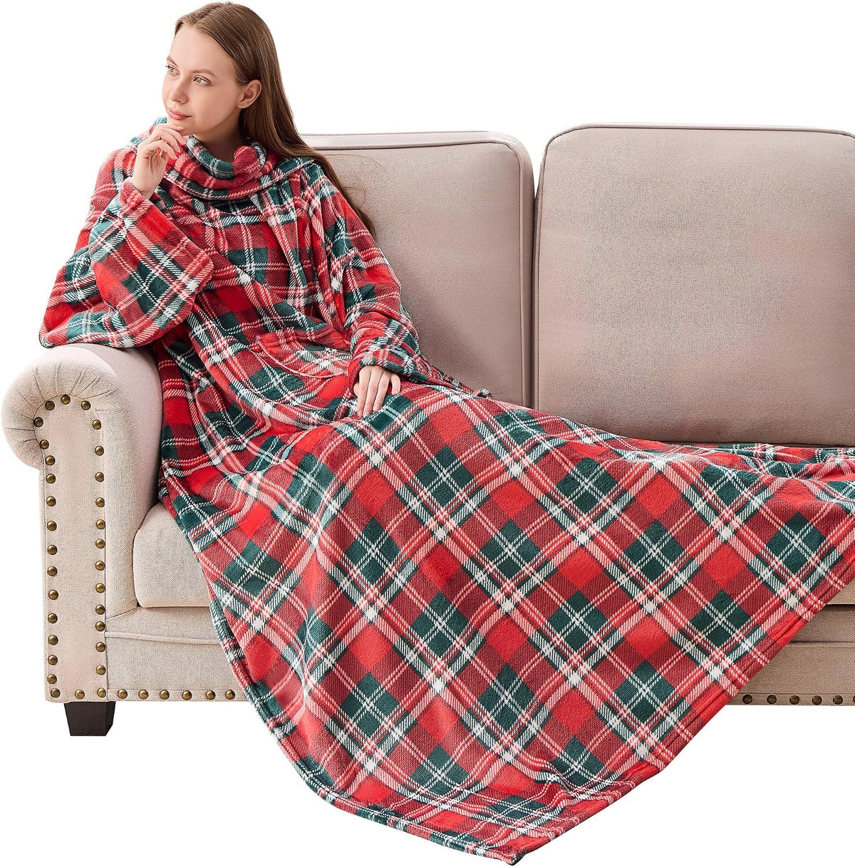 IFNOW Sherpa Wearable Blanket with Sleeves, Oversized Snuggle Robe, Grey