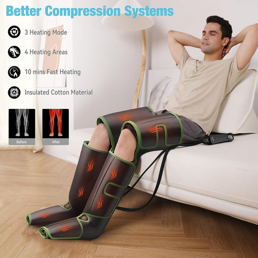 QUINEAR Leg Massager with Heat and Compression FSA-HSA | Foot and Leg Massager for Circulation and Pain Relief, 3Heat 3Mode 3Intensity 2 Extender Calf Massager for Cramps Edema Swelling