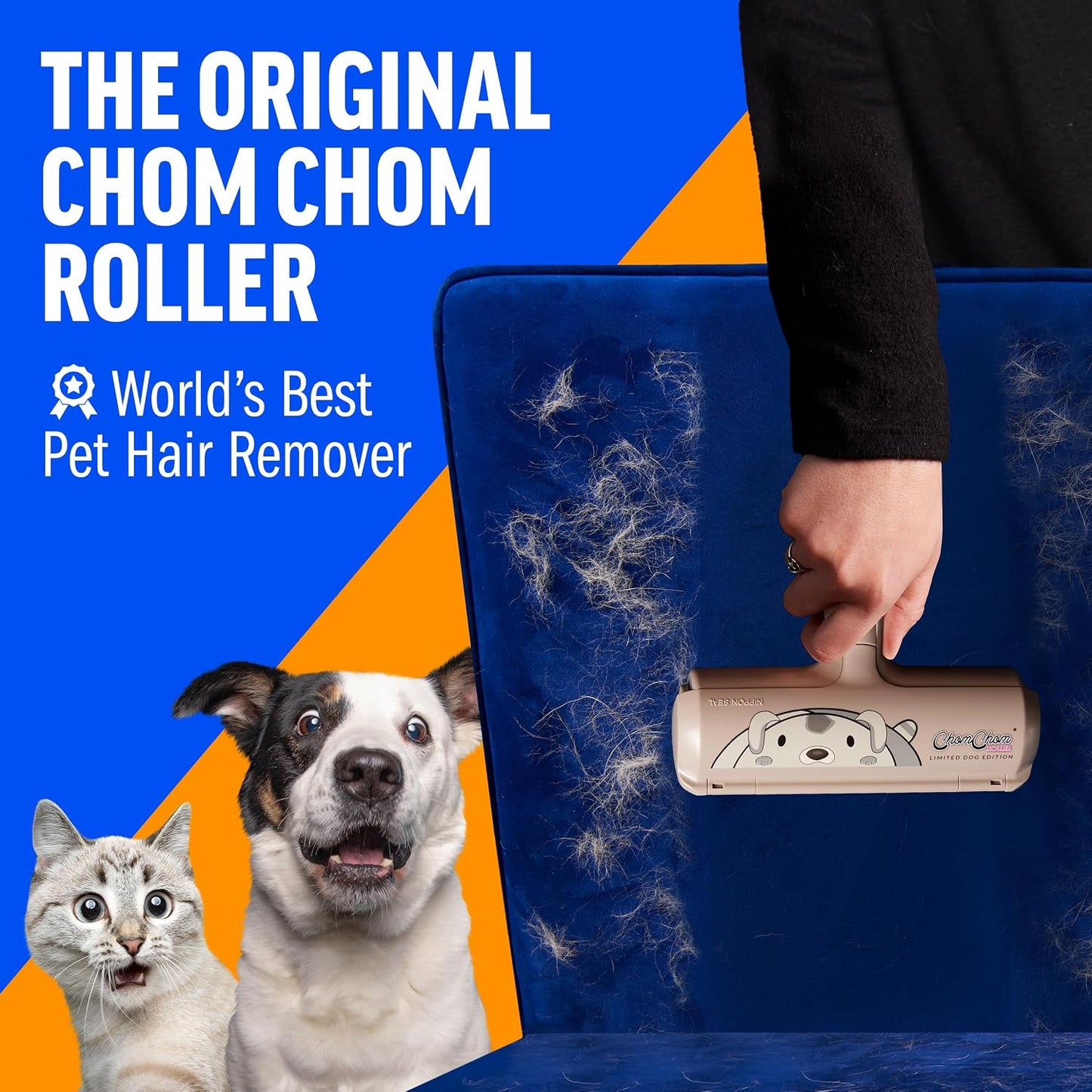 ChomChom Roller Pet Hair Remover – Reusable Lint Roller Pet Hair Removal Tool for Clothes, Couches, Cars and Travel - Cat Dog Hair Remover, Compact, No Sticky Refills Needed (Mini Roller)