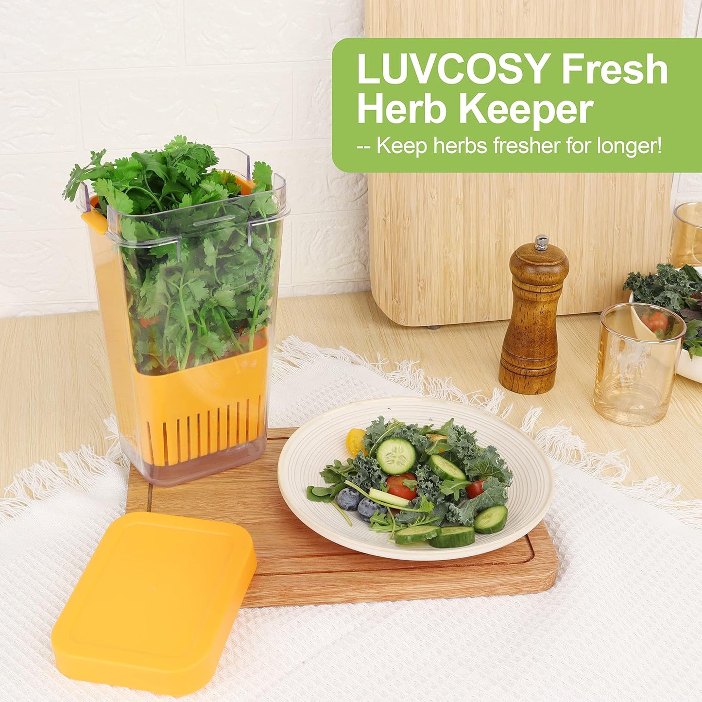 LUVCOSY 3 Pack Herb Keeper, BPA-Free Plastic Herb Saver with an Inner Basket for Cilantro, Mint, Parsley, and Asparagus, Keeps Fresh Herbs for 3 Times Longer