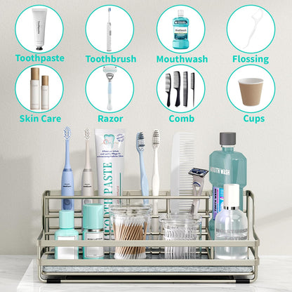 HapiRm Toothbrush Holders for Bathroom - 5 Partitions Bathroom Counter Organizer with Instant Drying Stone, Stainless Steel Countertop Storage Electric Toothbrush Toothpaste Holder - Black