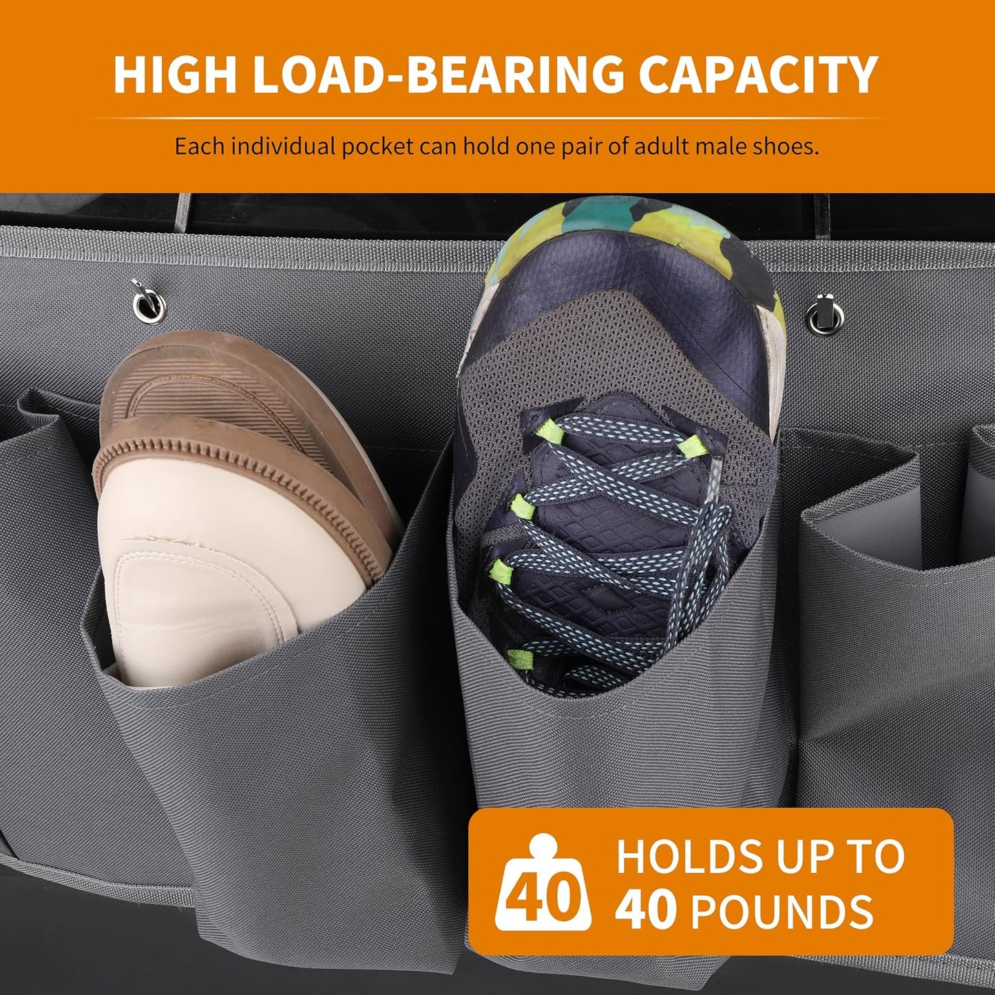 RVZONE RV Shoe Pockets 6 Large Pockets Heavy Hanging Bedside Storage Organizer with Sturdy Hooks for Shoes, Toys and Tools