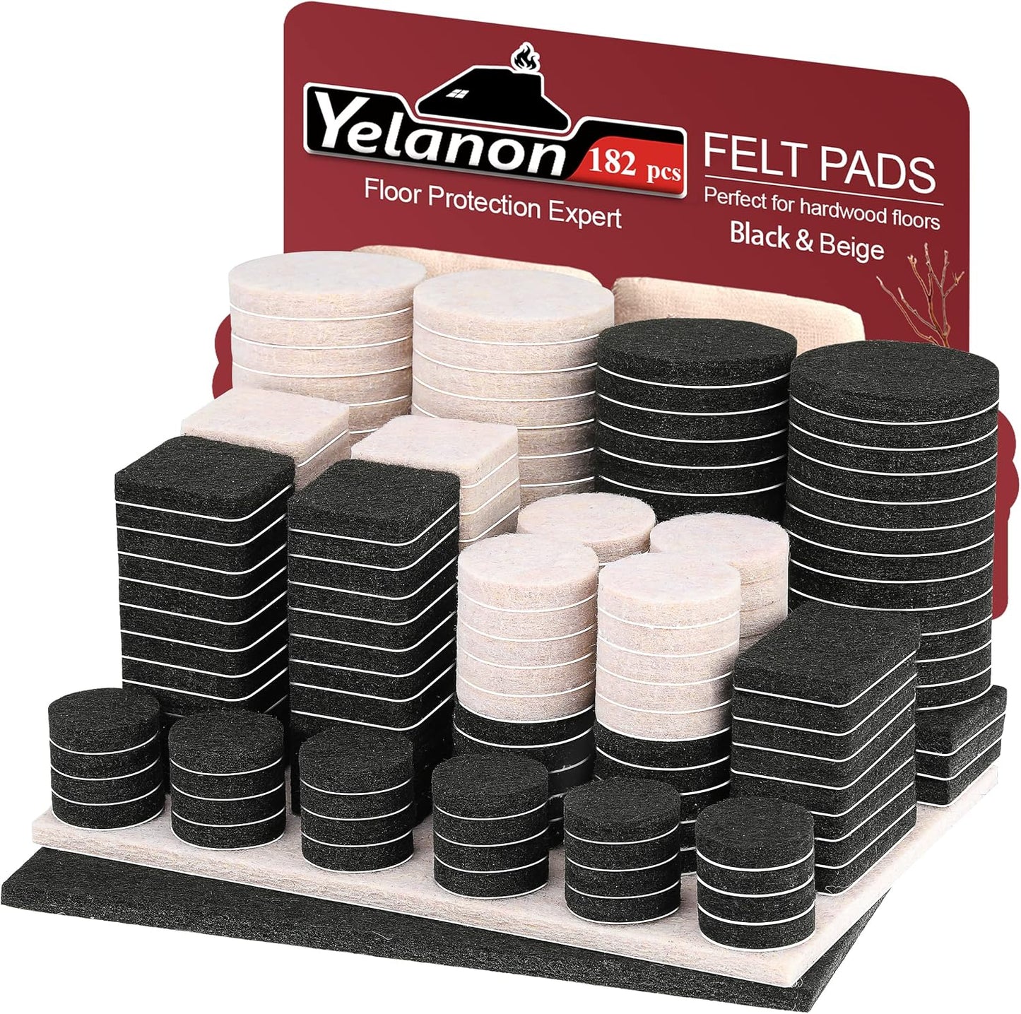 Felt Furniture Pads -182 Pcs Premium Felt Pads for Chair Legs Furniture, Floor Protectors for Hardwood Floors, Black