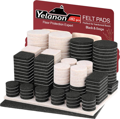 Felt Furniture Pads -182 Pcs Premium Felt Pads for Chair Legs Furniture, Floor Protectors for Hardwood Floors, Black