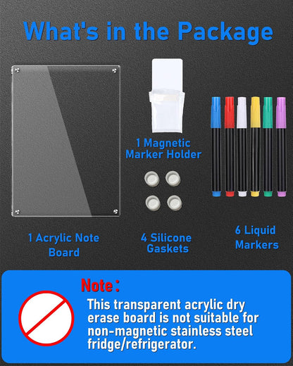 Weekly Acrylic Magnetic Calendar Dry Erase Board for Fridge, 12x16 in | Clear Weekly Planner Whiteboard for Refrigerator, Durable Material, Powerful Magnets, Smooth Writing and Easy Cleaning