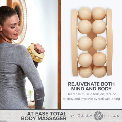 Gaiam Relax Massage Ball Roller, Handheld Wooden Tool | Wooden Massage Ball Roller | Total Body Tension, Relaxation & Stress Relief | Ergonomic Design | Home & Office Use