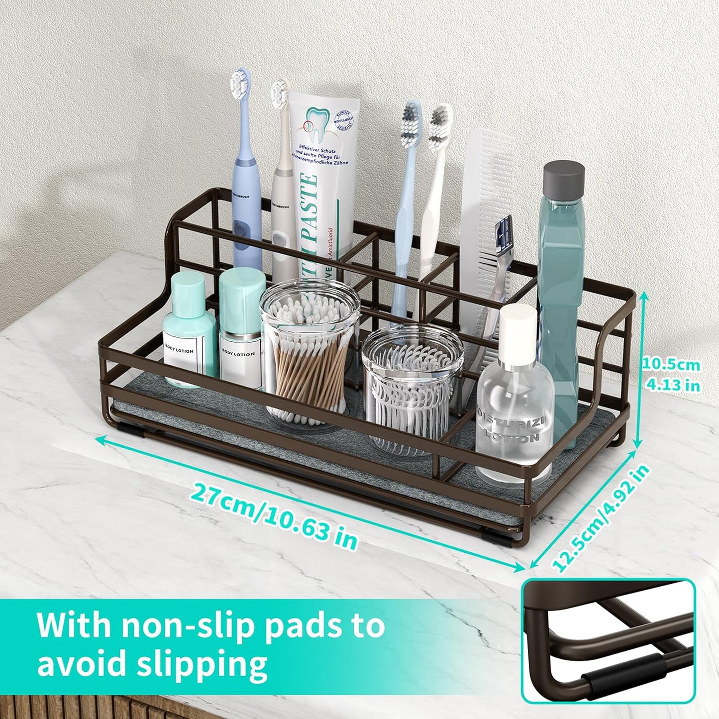 HapiRm Toothbrush Holders for Bathroom - 5 Partitions Bathroom Counter Organizer with Instant Drying Stone, Stainless Steel Countertop Storage Electric Toothbrush Toothpaste Holder - Black