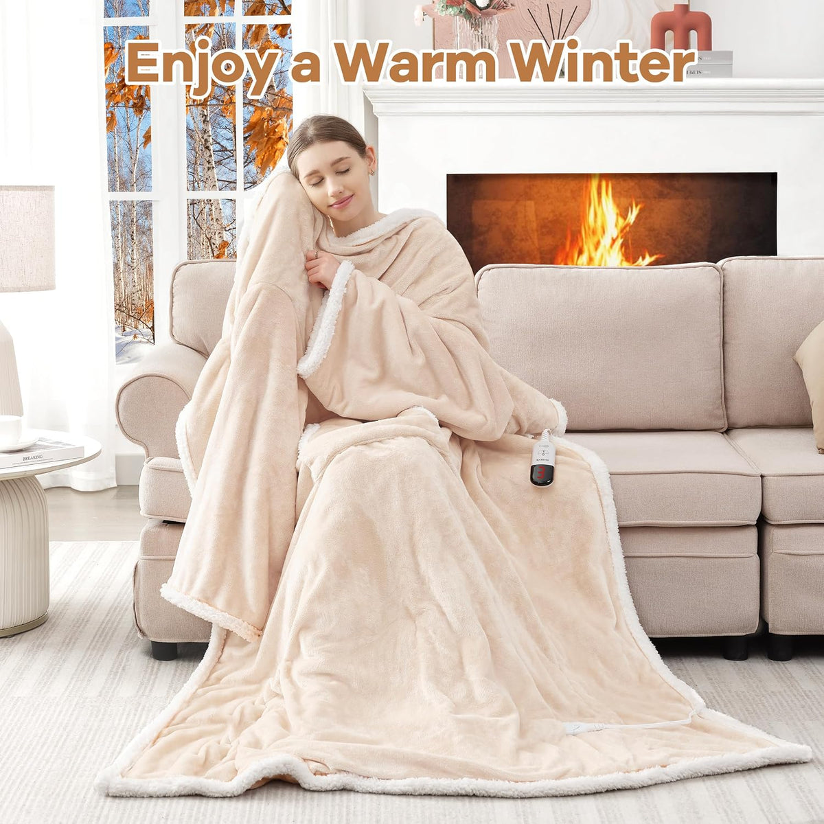 MAXEVE Heated Wearable Blanket with Foot Pocket & Sleeves Electric Snuggle