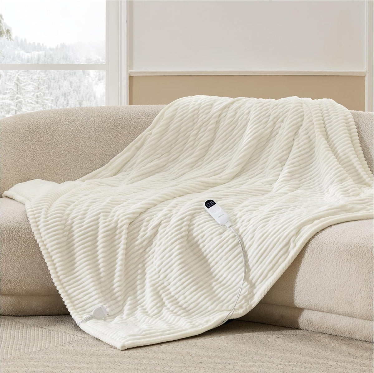 Bedsure GentleSoft Heated Blanket Throw - Soft Ribbed Flannel Electric Blanket, Gifts for Grandma (50x60 inches, Grey)