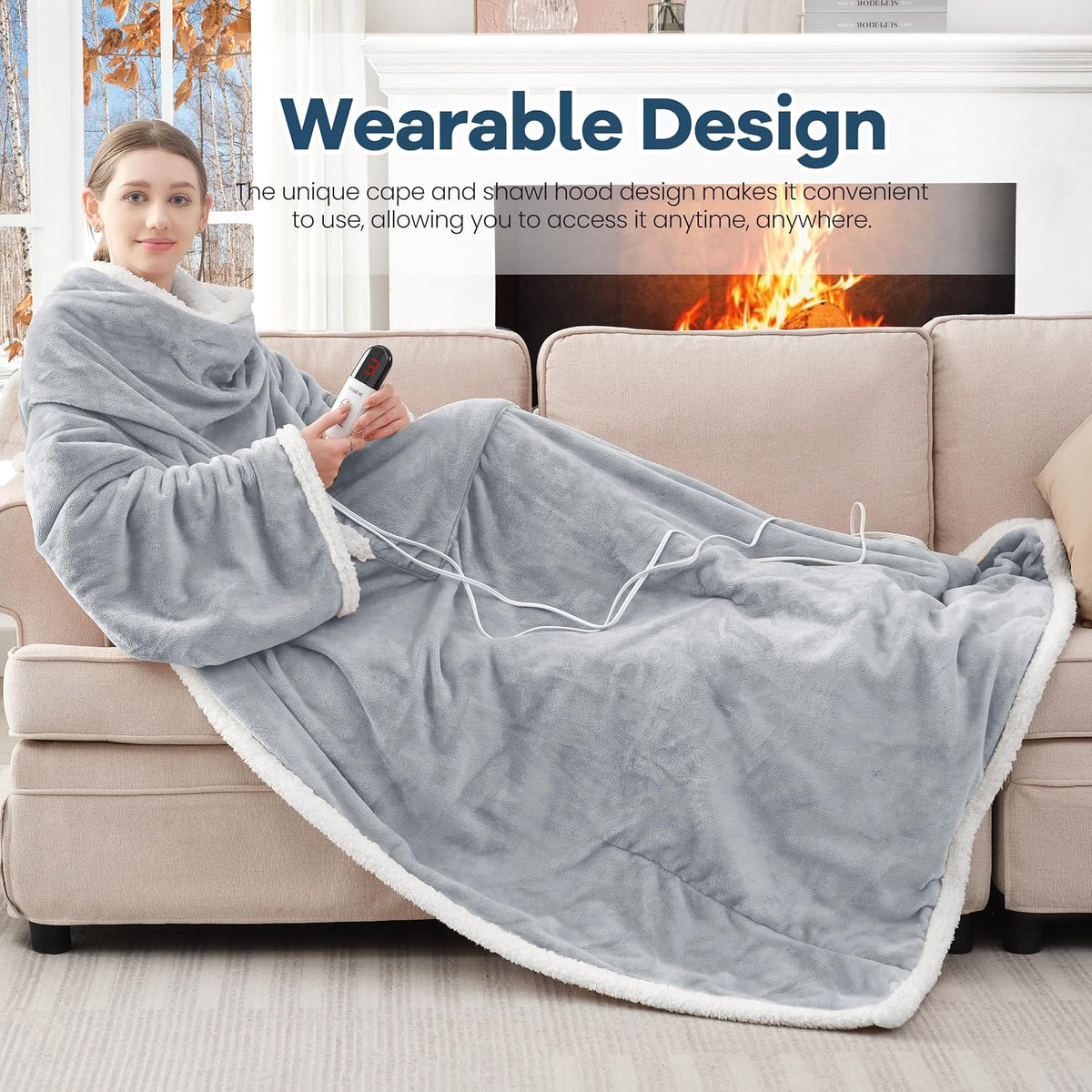 MAXEVE Heated Wearable Blanket with Foot Pocket & Sleeves Electric Snuggle