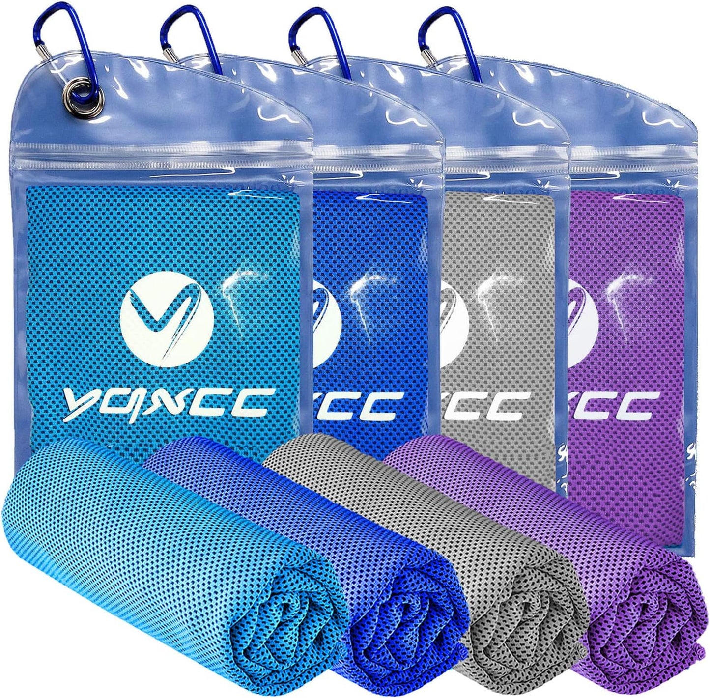 YQXCC 4 Pack Cooling Towels (47"x12"), Ice Cool Towels for Neck & Face | Soft Breathable Microfiber, Instant Cooling Neck Wraps, Ideal for Yoga, Golf, Gym, Running, Camping & Hot Weather