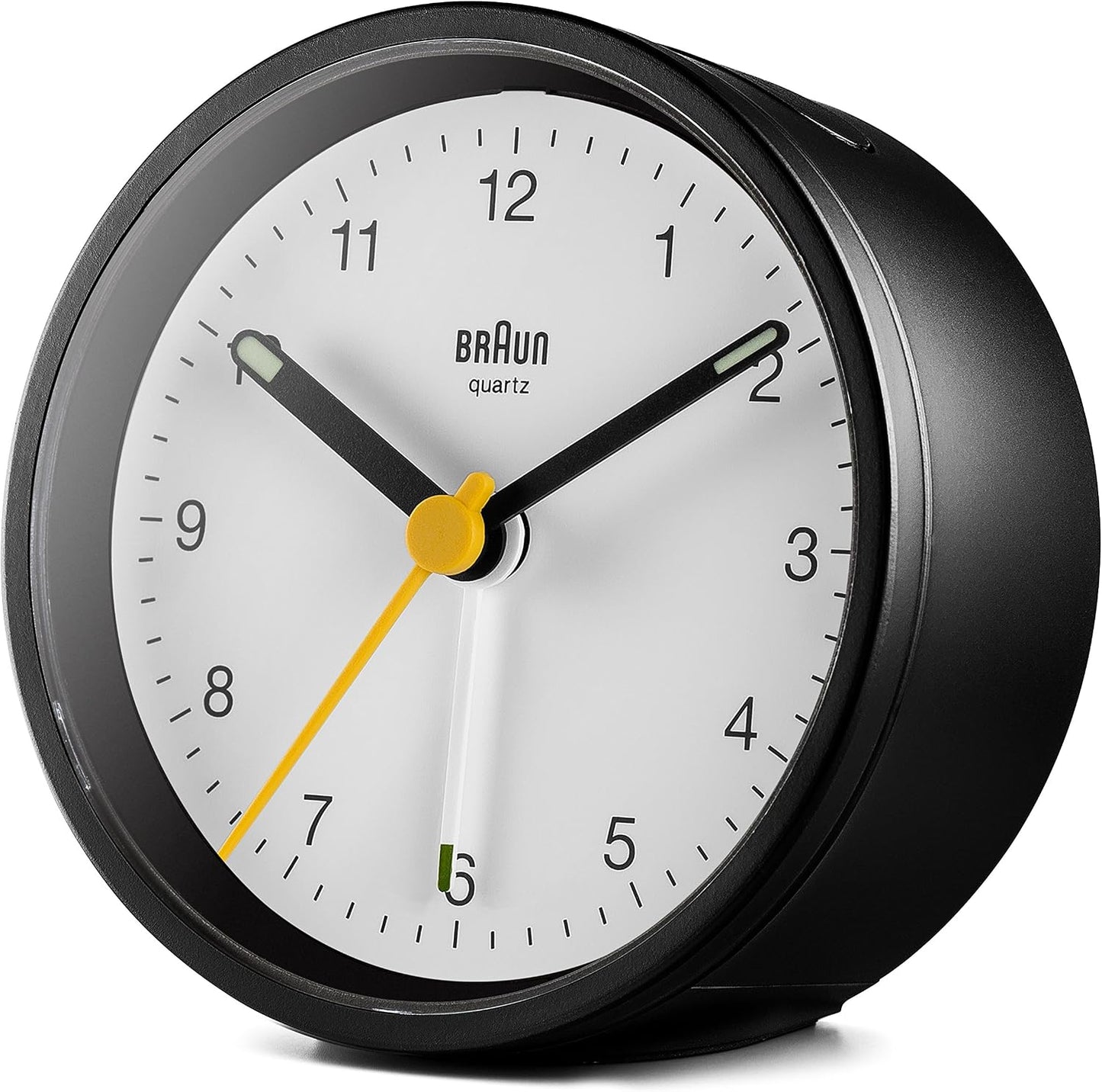Braun Classic Analogue Alarm Clock with Snooze and Light, Quiet Quartz Movement, Crescendo Beep Alarm in White, Model BC12W.