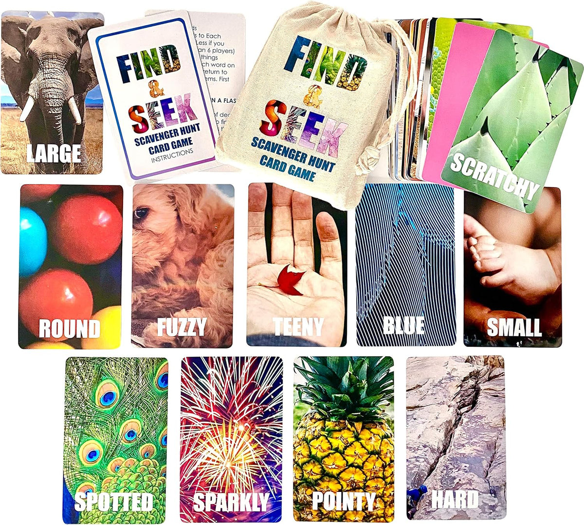 Hapinest Find and Seek Scavenger Hunt Card Game, Indoor Outdoor Activities for Kids Toddler & Family, Beach Camping Travel Car Games for Road Trips, Kids Scavenger Hunt Game Age 3 4 5 6 Years Old & Up