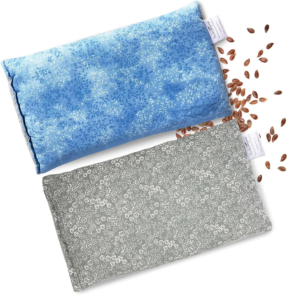 SacksyThyme Microwave Heating Pad for Back, Neck, Menstrual Cramps, Shoulders, Leg Pain Relief - Hot Moist Microwavable Therapy Pack - Gray Unscented Flaxseed Heat Pad Made in USA